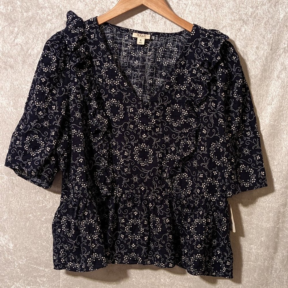 ANA Peplum V Neck Ruffle Top XL